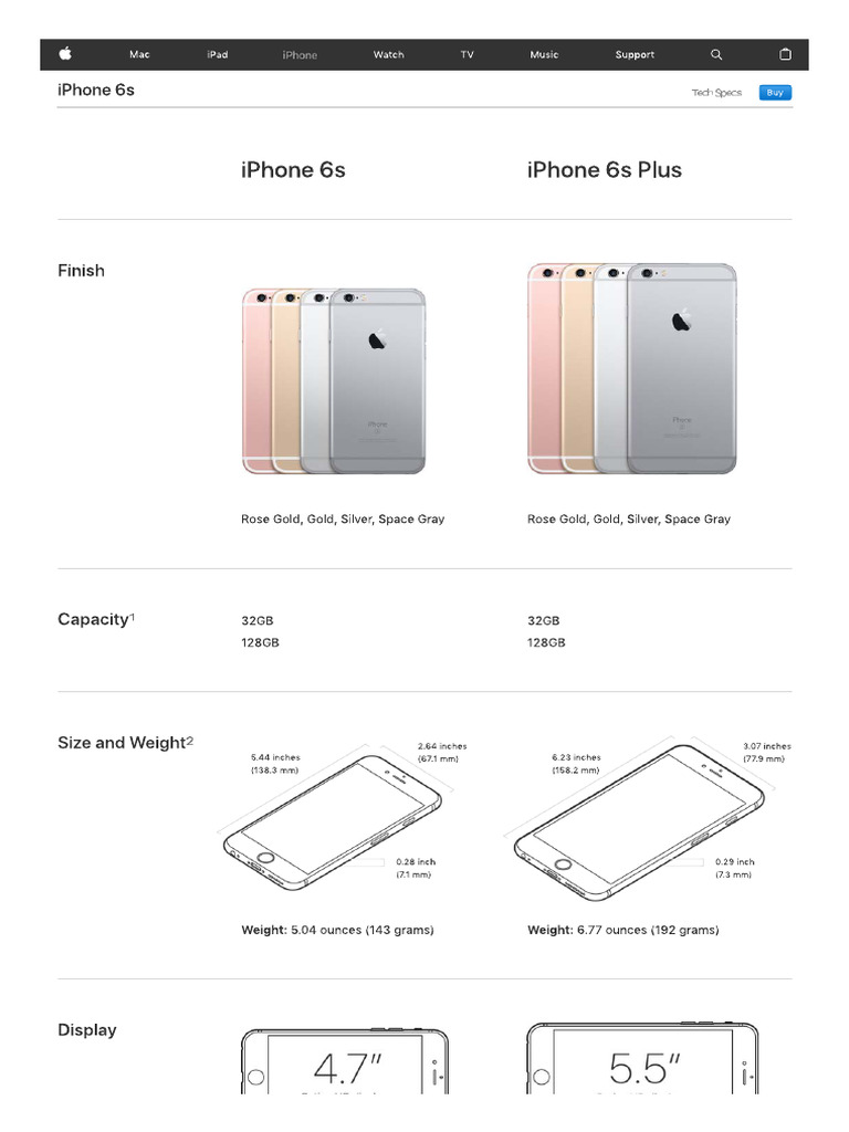 Iphone 6s & 6s+ - Technical Specifications | PDF