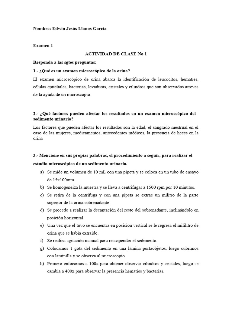Tarea N°1-Examen Microscópico en Orina-Edwin Jesús Llanos Garcia | PDF ...
