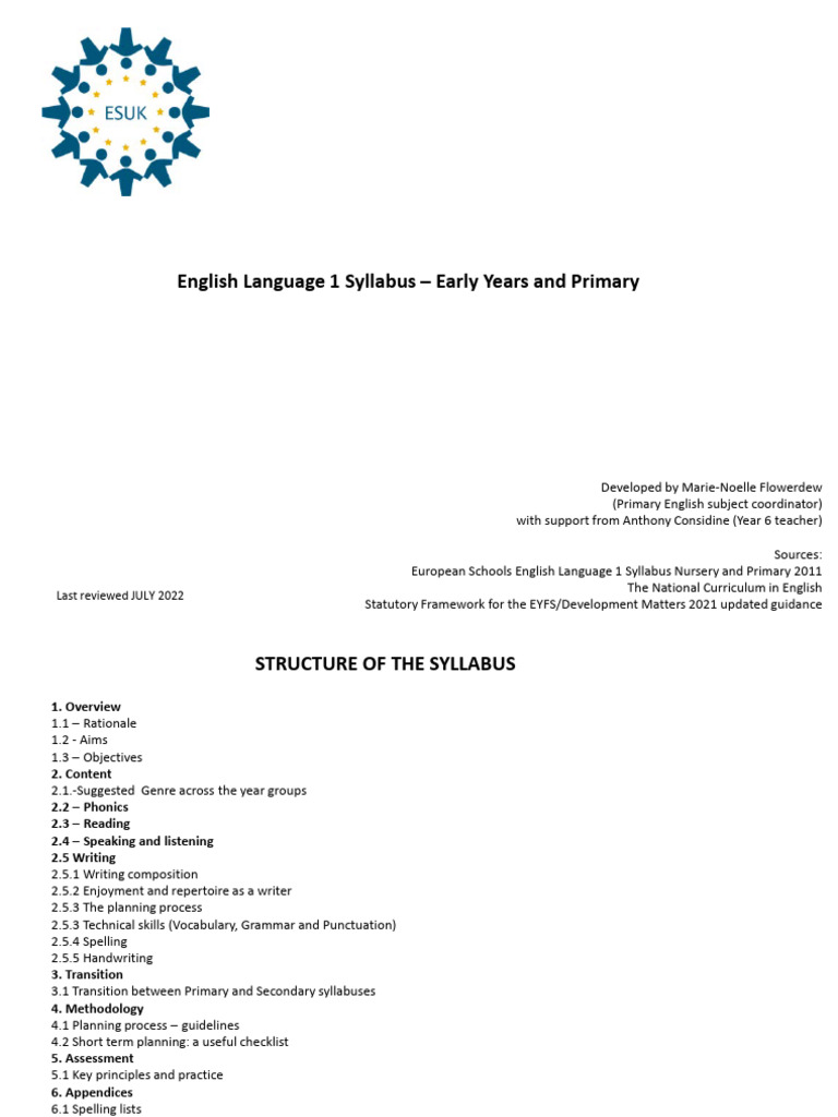 English Language Syllabus for Primary Education | PDF | Reading ...