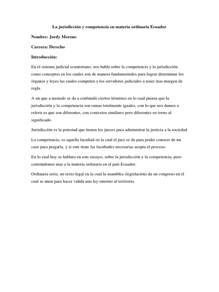 La Jurisdiccion y Competencia en Materia Ordianria en Ecuador | PDF ...