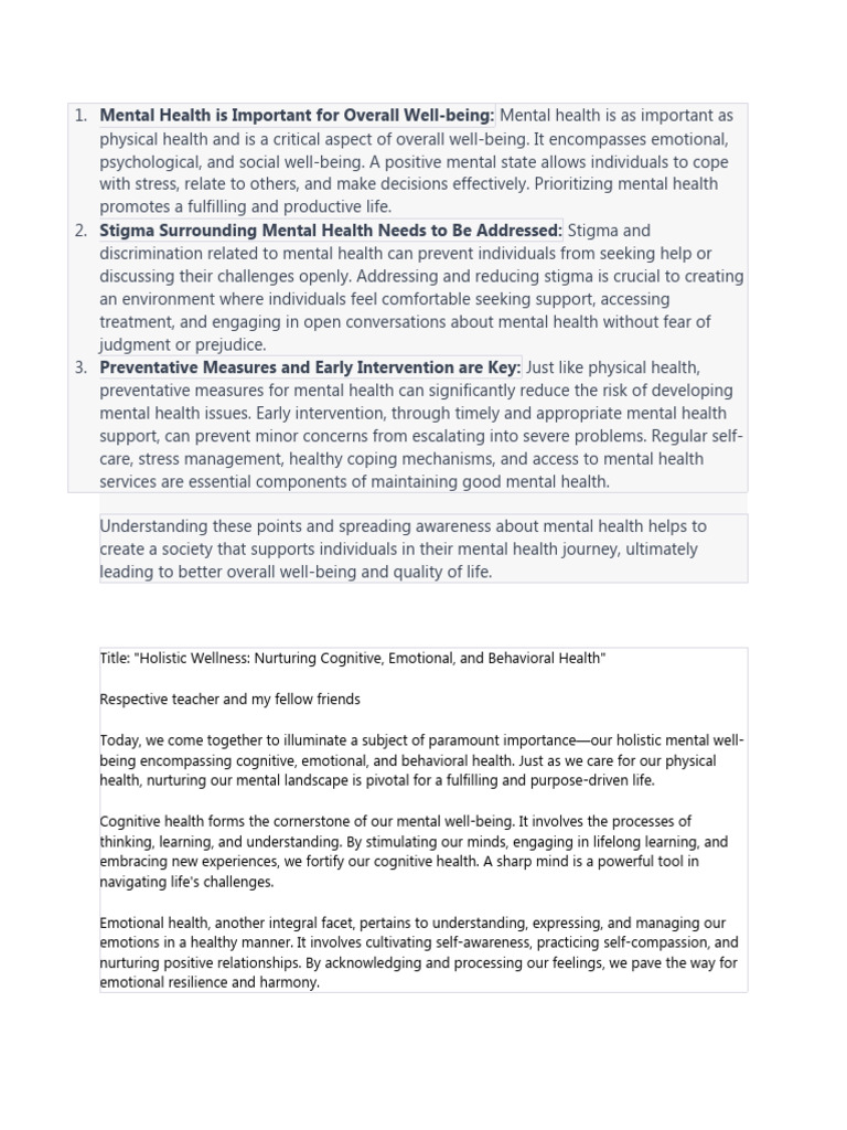 Mental Health Is Important For Overall Well | PDF | Mental Health ...