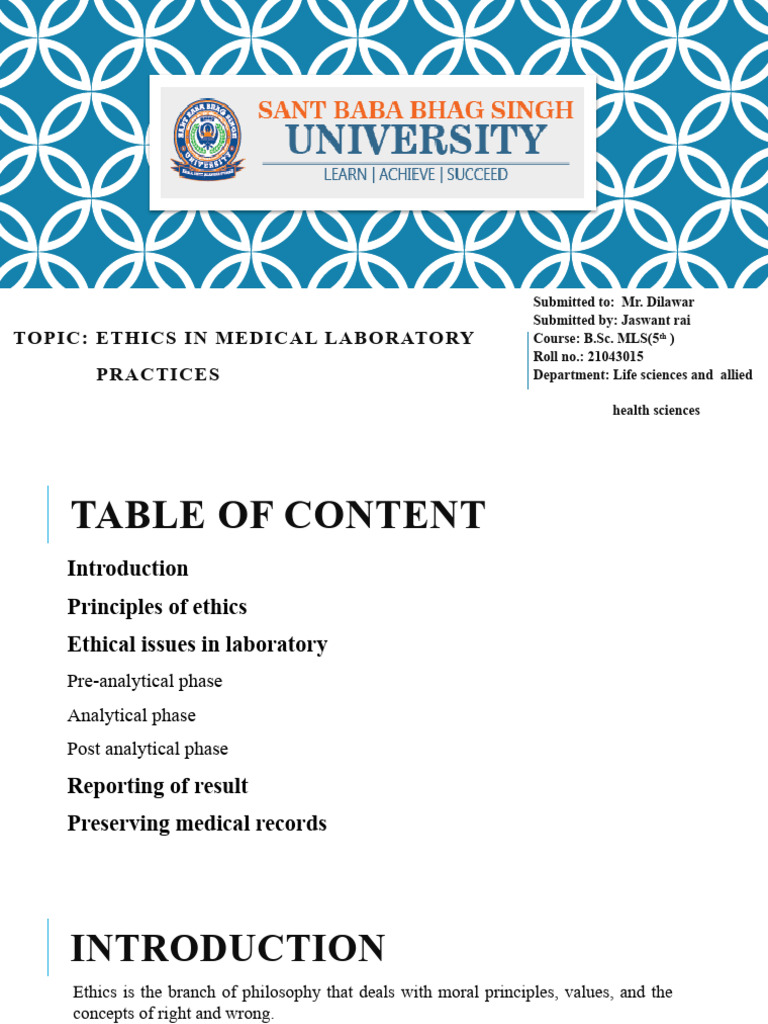 Health System and Laboratory Ethics | PDF | Medical Record | Informed ...