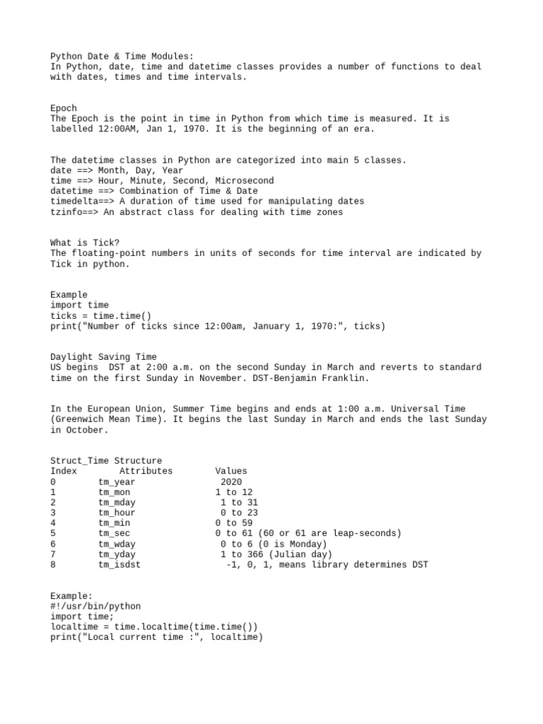 Python Date and Time Module Guide | PDF | Daylight Saving Time ...