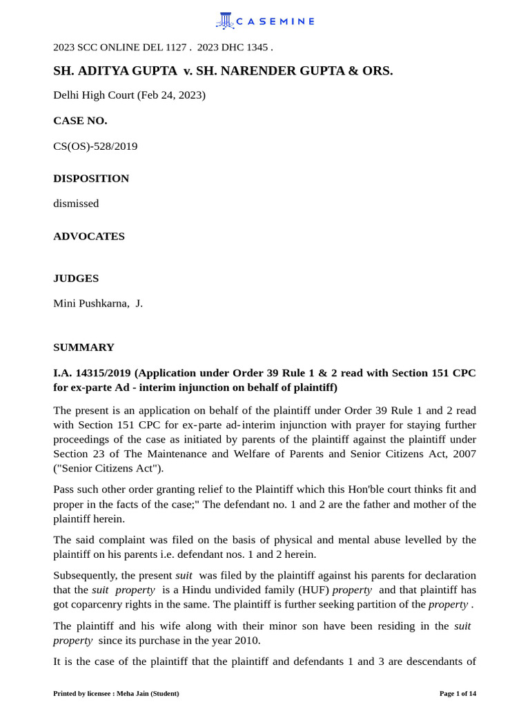 Delhi High Court Ruling on Family Property Dispute | PDF | Lawsuit ...