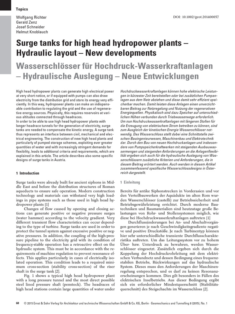 Surge Tanks For High Head Hydropower Plants | PDF
