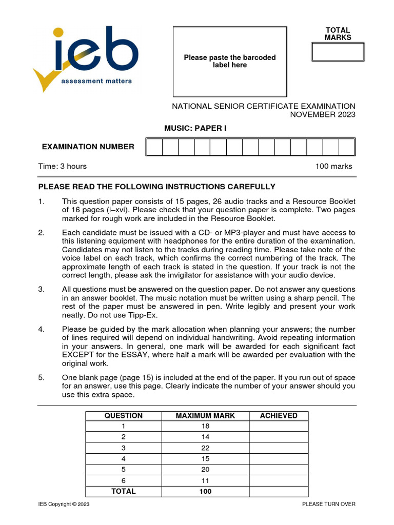 NSC Music P1 2023 | PDF | Musicology | Musical Compositions