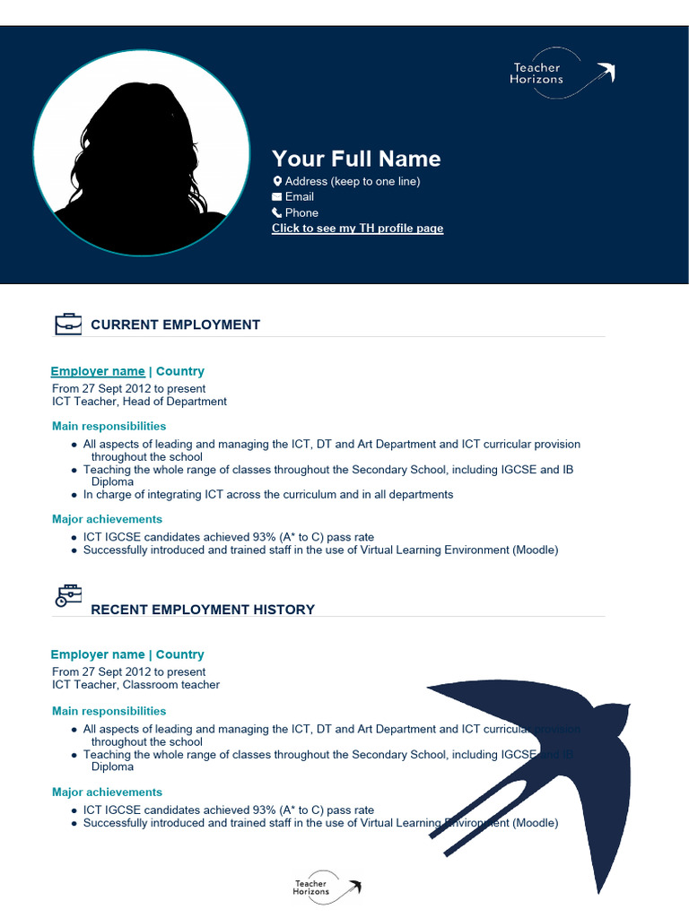 TEACHER CV SAMPLE PDF FREE DOWNLOAD visual data 8