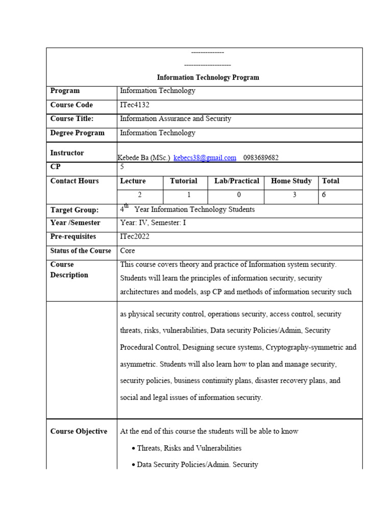 Course Coutline of IAS | PDF | Security | Computer Security