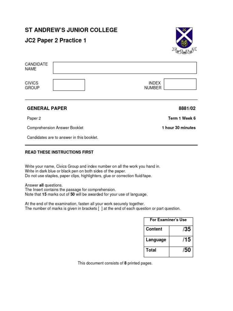 Jc2 t1w6 2024 p2 qp minimalism pdf
