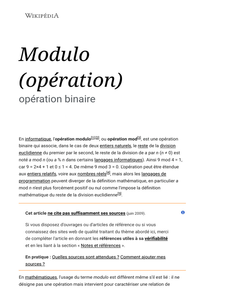 Opération Modulo en Informatique et Maths | PDF | Division ...