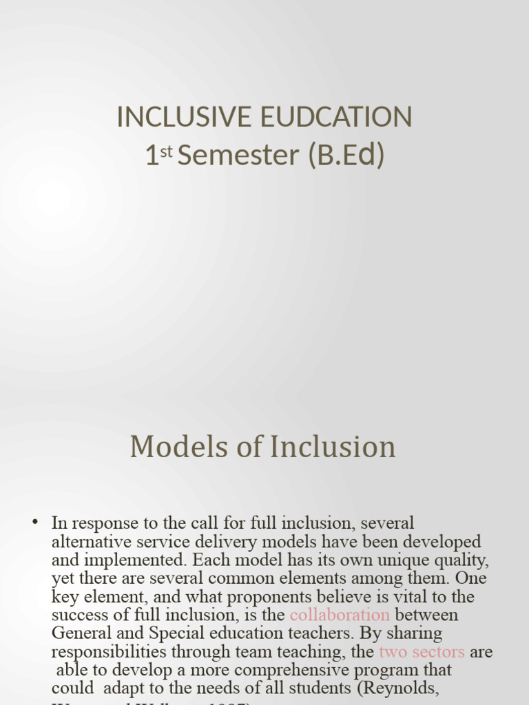 Inclusive Education Models Explained | PDF | Inclusion (Education ...
