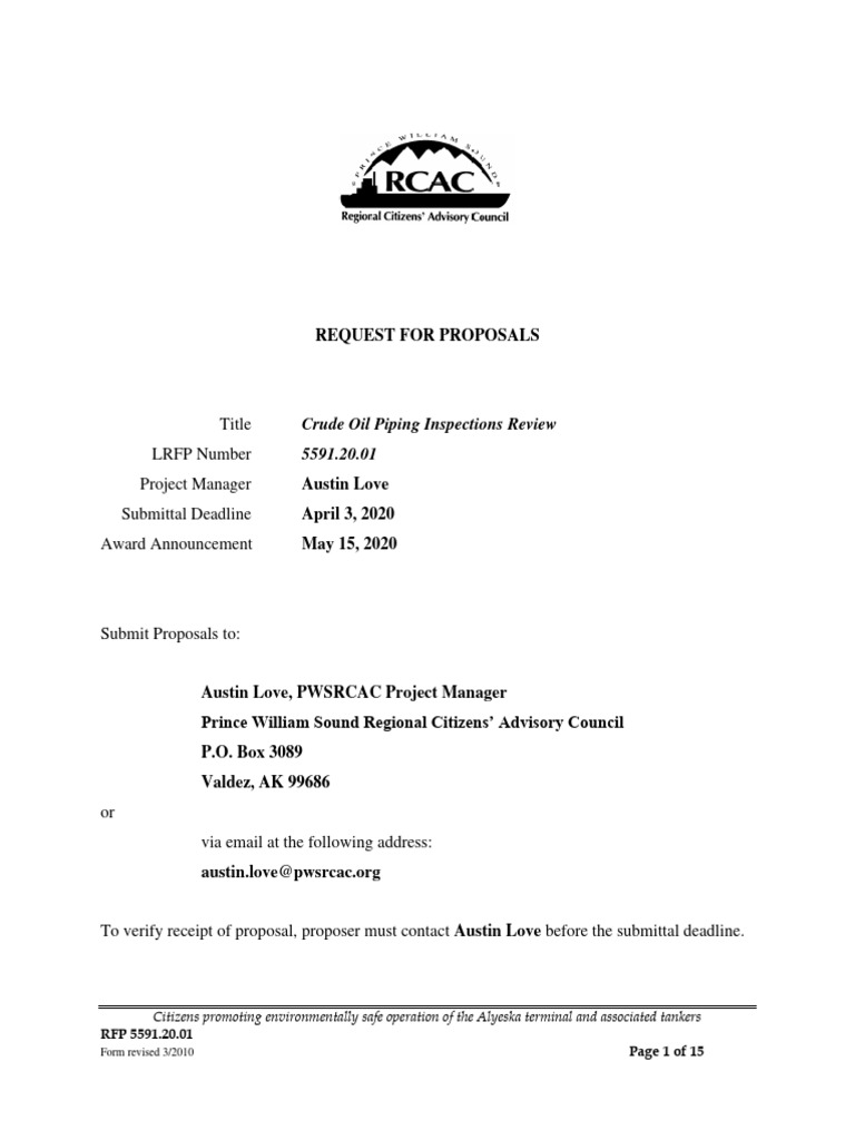 Crude Oil Piping Inspection RFP 5591.20.01 | PDF | Request For Proposal ...