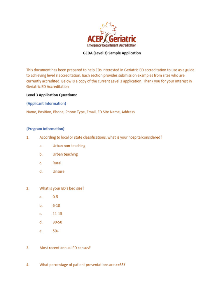 Geriatric ED Level 3 Application Guide | PDF | Geriatrics | Emergency ...