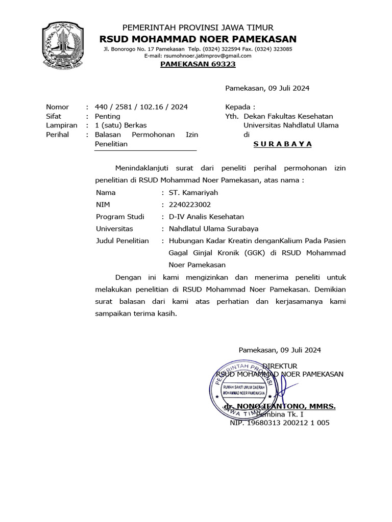 Surat Balasan Penelitian | PDF