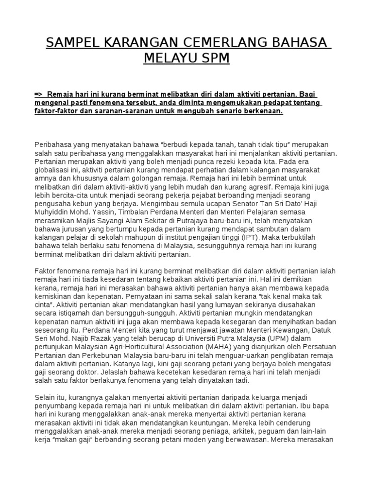 Contoh Karangan Cemerlang Bahasa Melayu SPM 4