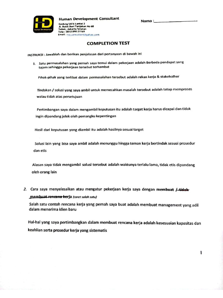 Completion Testt Pdf