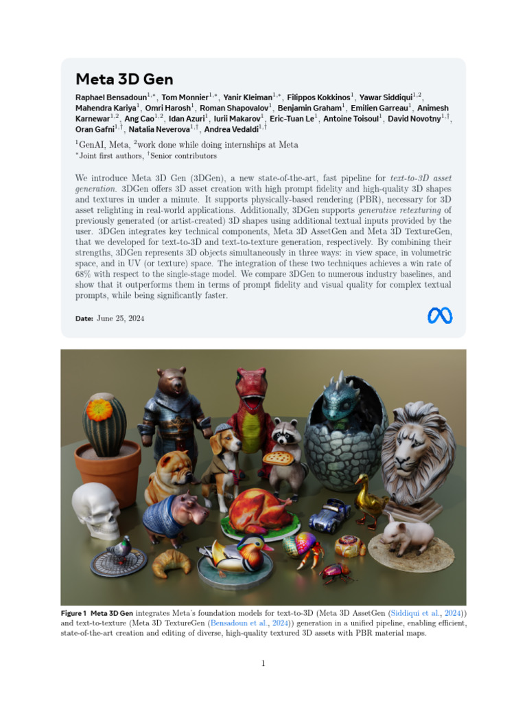 Meta 3D Gen: Fast Text-to-3D Creation | PDF | 3 D Computer Graphics ...
