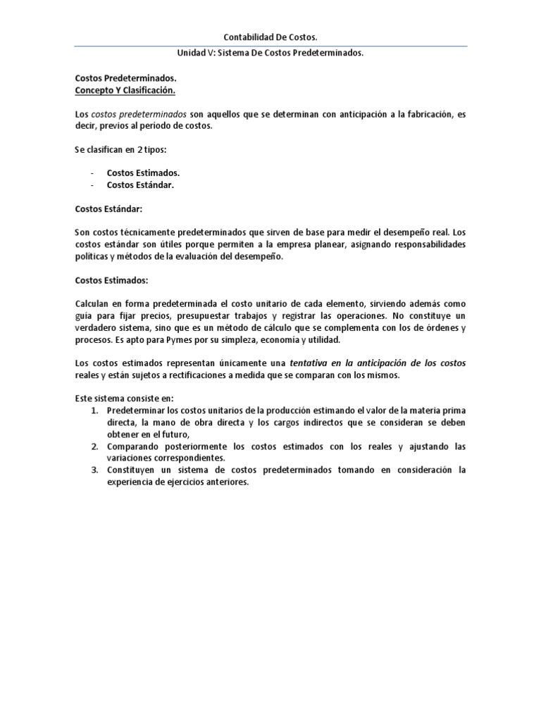 Sistema de Costos Predeterminados | PDF | Costo | Contabilidad
