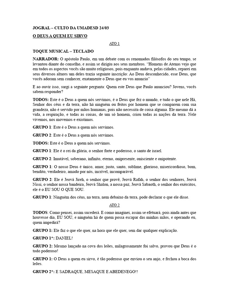 Jogral para o Culto de Jovens | PDF | Deus | Onisciência