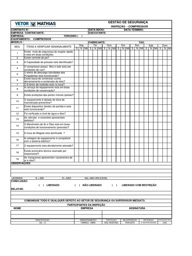 Check list vetor compressor pdf