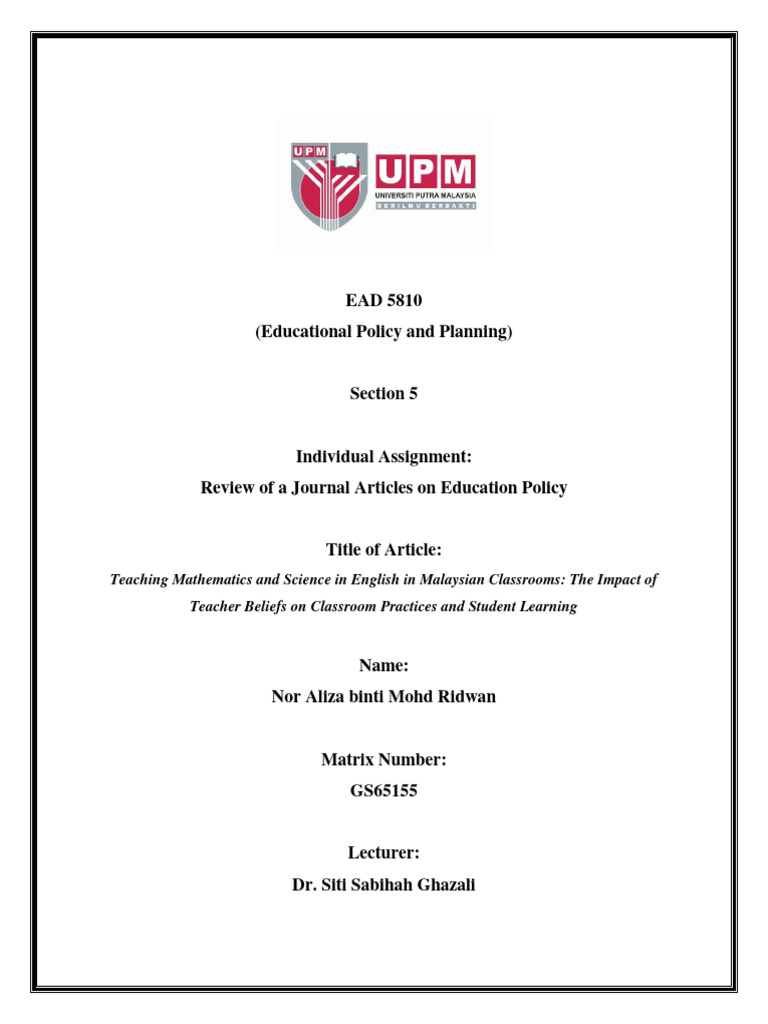 Individual Assignment EAD5900 - GS65155 | PDF