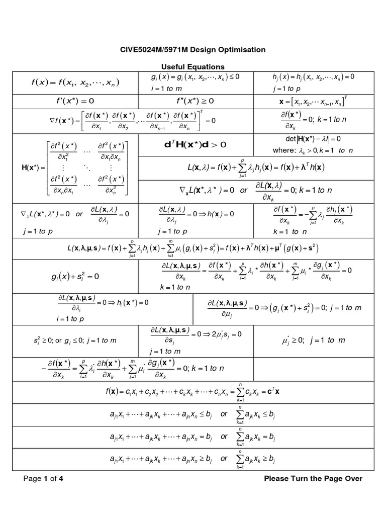 Design Optimization Equations Guide | PDF | Teaching Methods & Materials