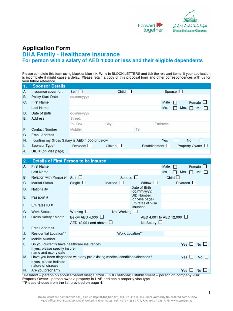 DHA Family Healthcare Insurance Form | PDF | Dubai | Travel Visa