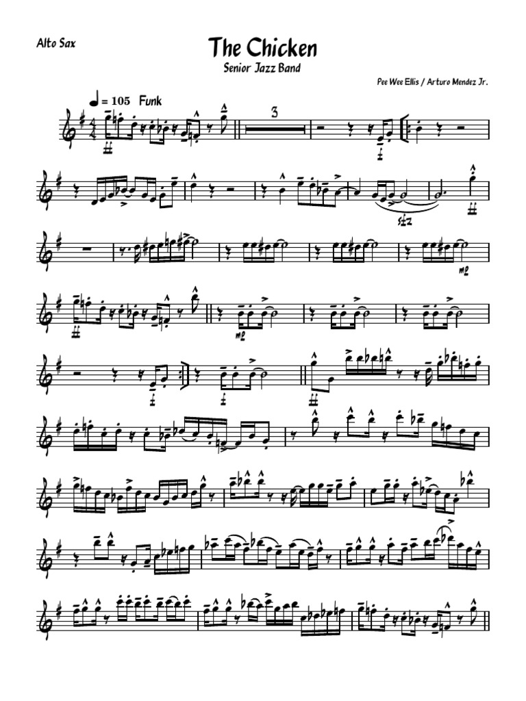 The chicken pee wee ellis the chicken alto sax pdf saxophone jazz