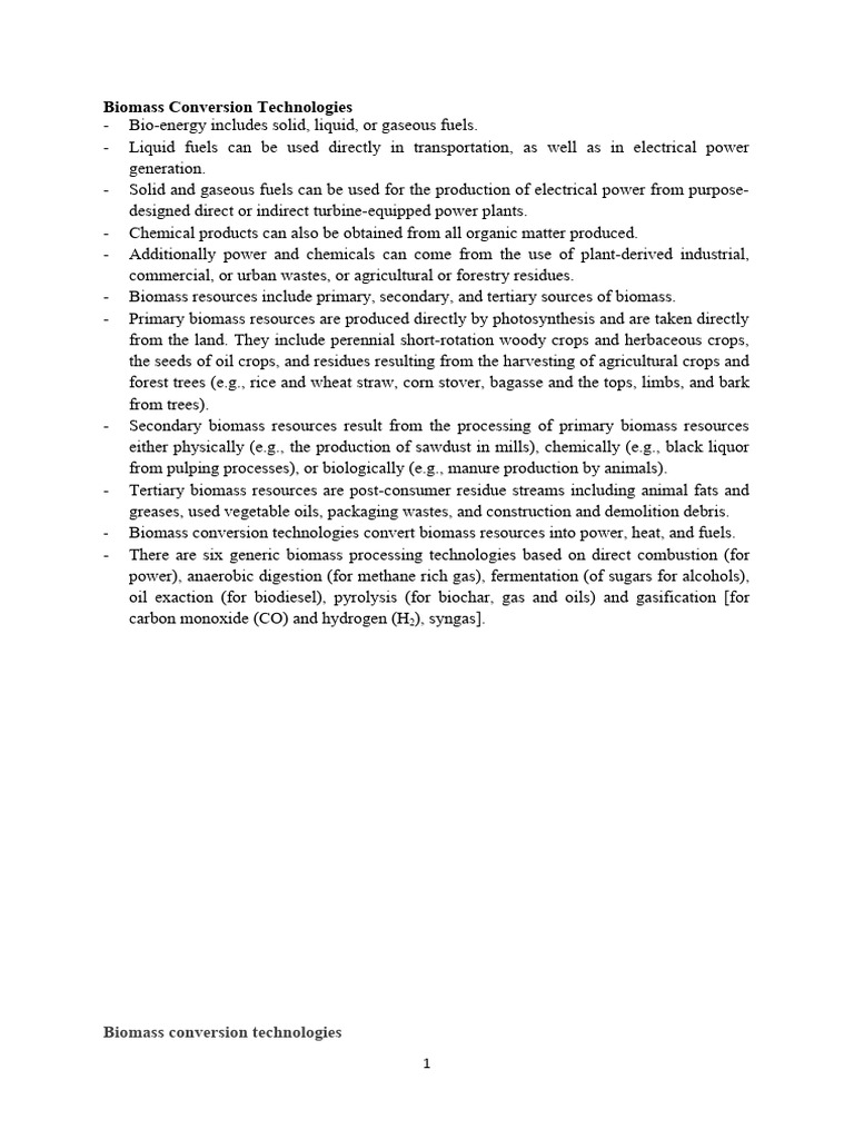 Biomass Conversion Technologies Overview | PDF | Biofuel | Gasification