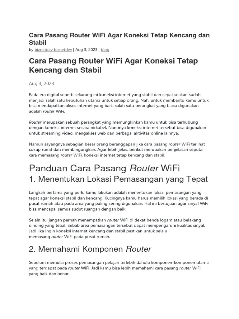 Cara Pasang Router WiFi | PDF | Komputer