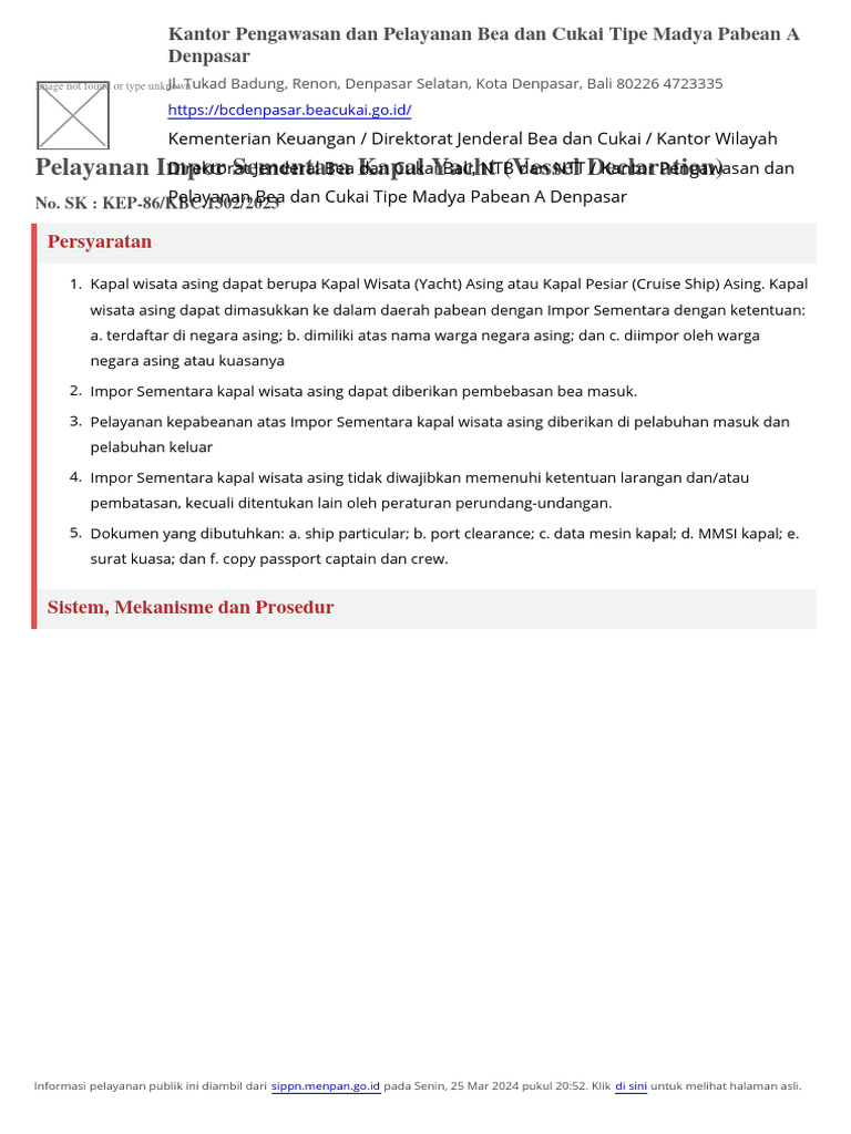 Prosedur Vessel Declaration Kapal Yacht | PDF