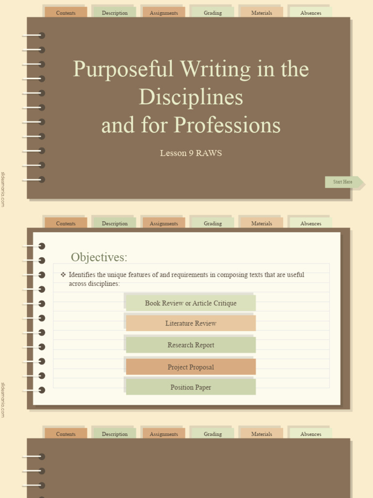 LESSON 9 Purposeful Writing in The Disciplines and For Professions ...