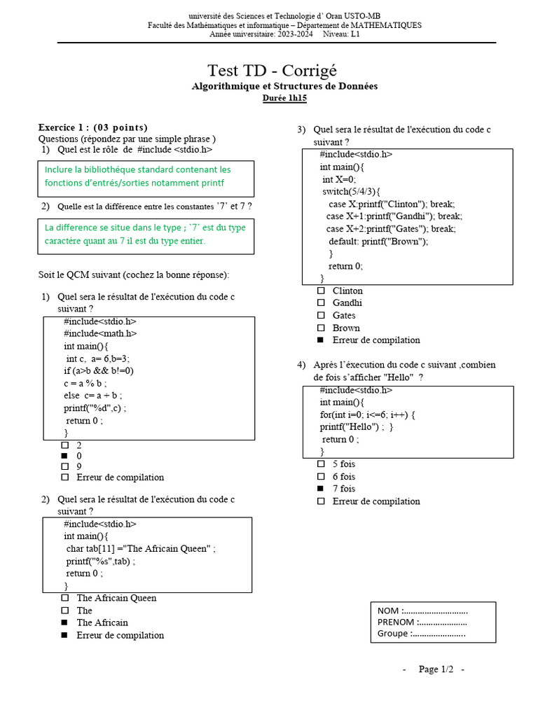 Corrigé TD Algorithmique C | PDF | Génie logiciel | Informatique