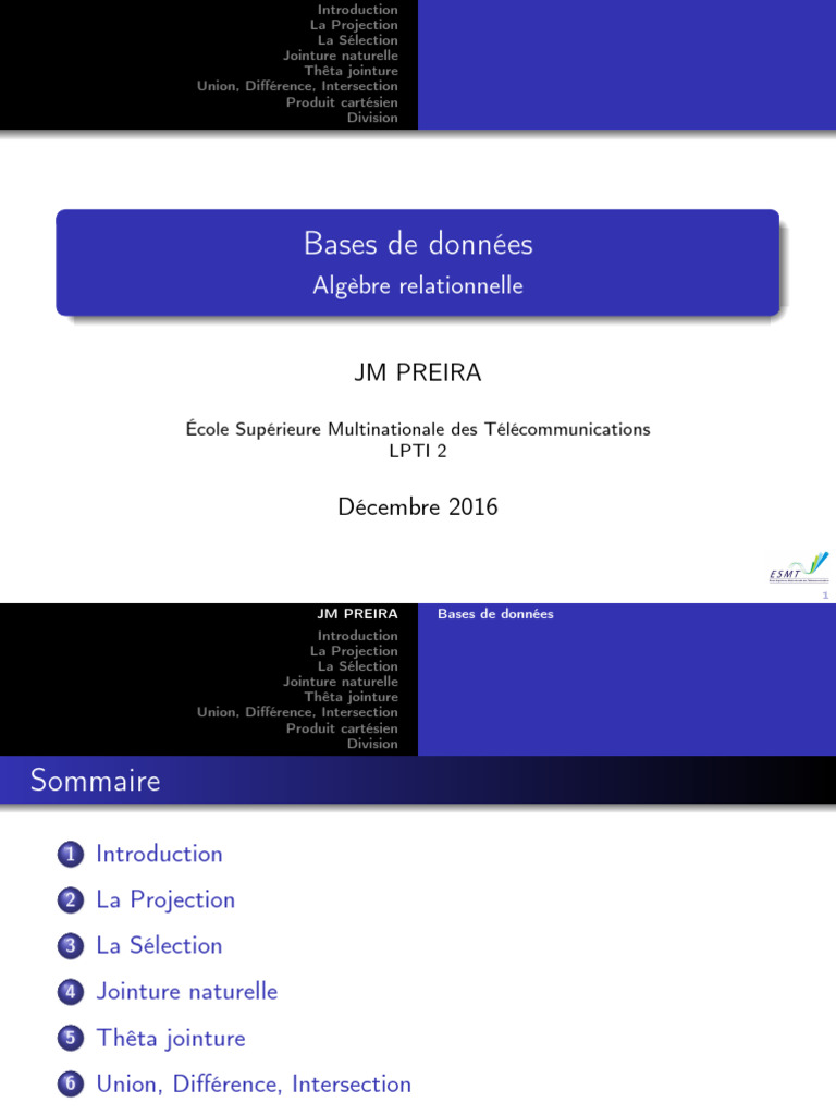 Algèbre relationnelle en bases de données | PDF | Logique mathématique ...