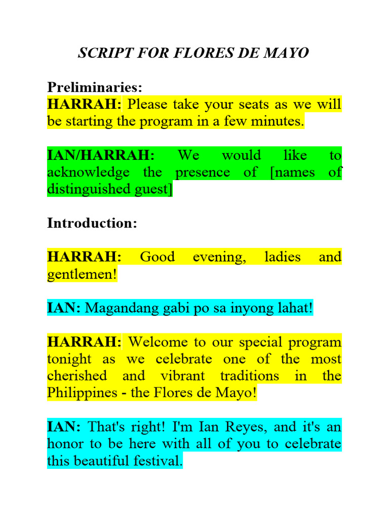 Flores de Mayo Program Script | PDF | Mary, Mother Of Jesus
