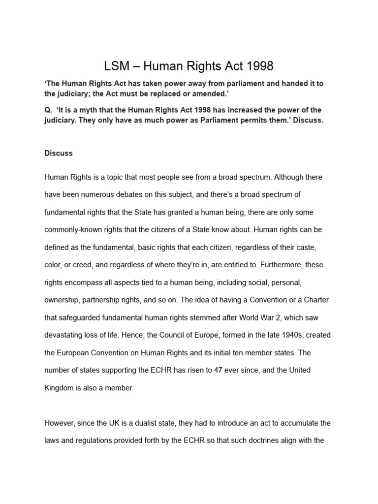 LSM - Human Rights Act 1998 | PDF | Judiciaries | European Convention ...