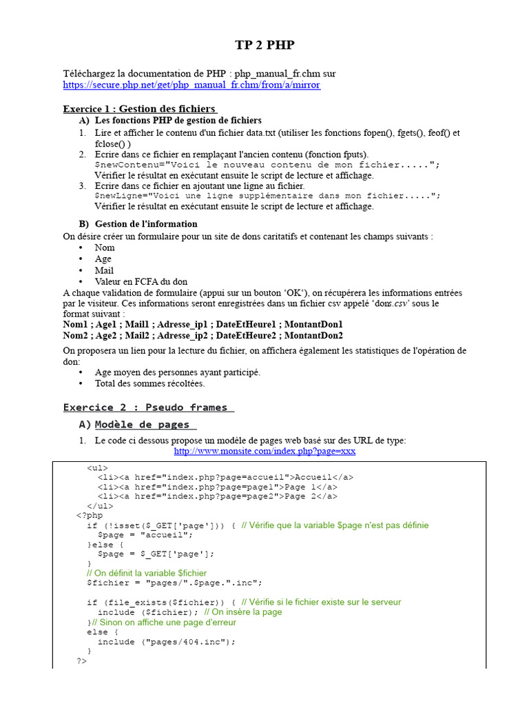 TP PHP : Gestion de fichiers et formulaires | PDF | PHP | Fichier ...
