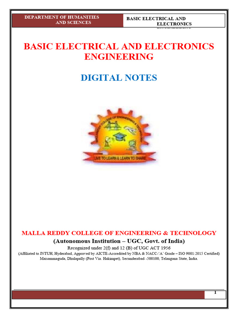 Basic Electrical & Electronics Engineering Notes | PDF | Electrical ...