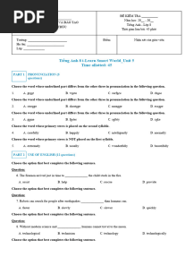 Tiếng Anh 8 i-Learn Smart World - Unit 5 Time allotted: 45: Part 1 Pronunciation (5 questions)