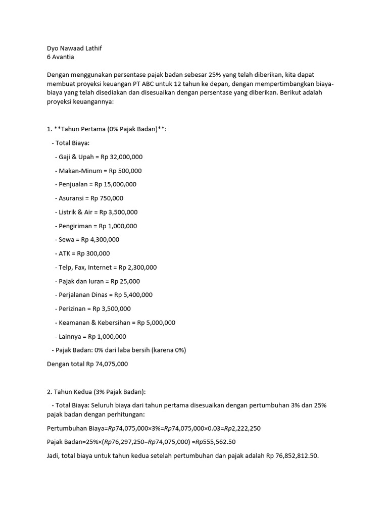 Dyo Nawaad Lathif Membuat RAB Dan Proyeksi Cash Flow | PDF | Bisnis ...
