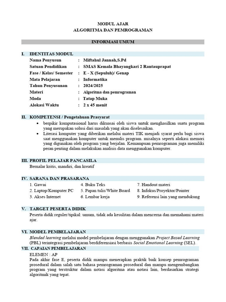 Modul Ajar Algoritma dan Pemrograman | PDF