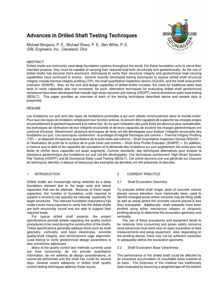 Advances in Drilled Shaft Testing Techniques | PDF | Deep Foundation ...