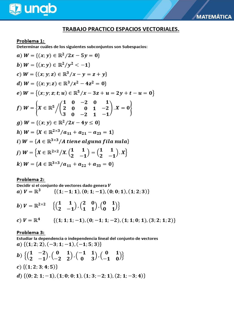 TP Espacios Vectoriales | PDF | Espacio vectorial | Base (álgebra lineal)