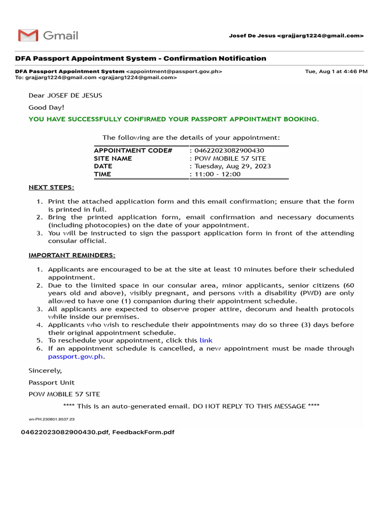 Dfa passport appointment system confirmation notification pdf