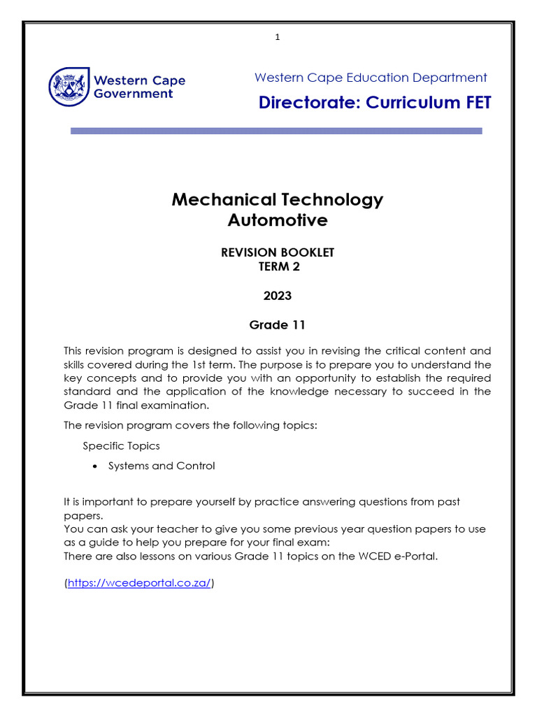 Grade 11 Mechanical Technology Revision | PDF | Gear | Axle