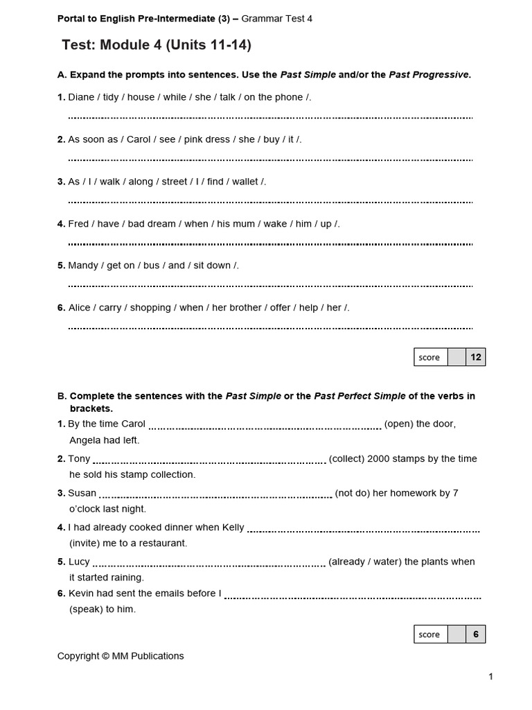 Portal to English 3 Grammar Test 4 | PDF