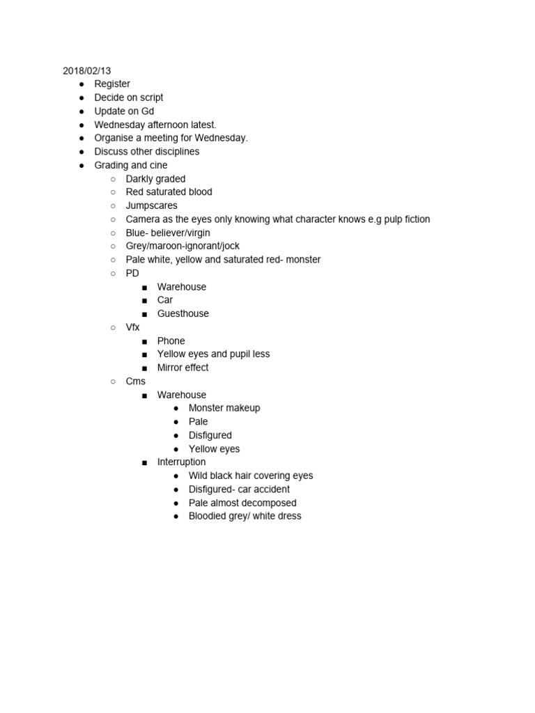 Film Script Meeting Notes and Concepts | PDF