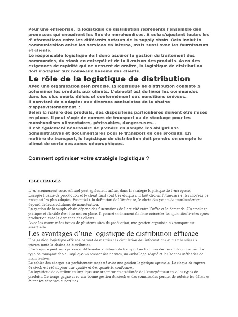 Optimiser la logistique de distribution | PDF | Logistique | Gestion de ...