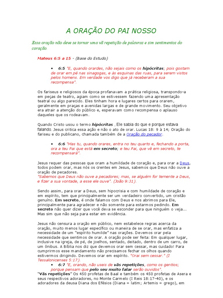 A Oração Do Pai Nosso Pdf Oração Do Senhor Oração