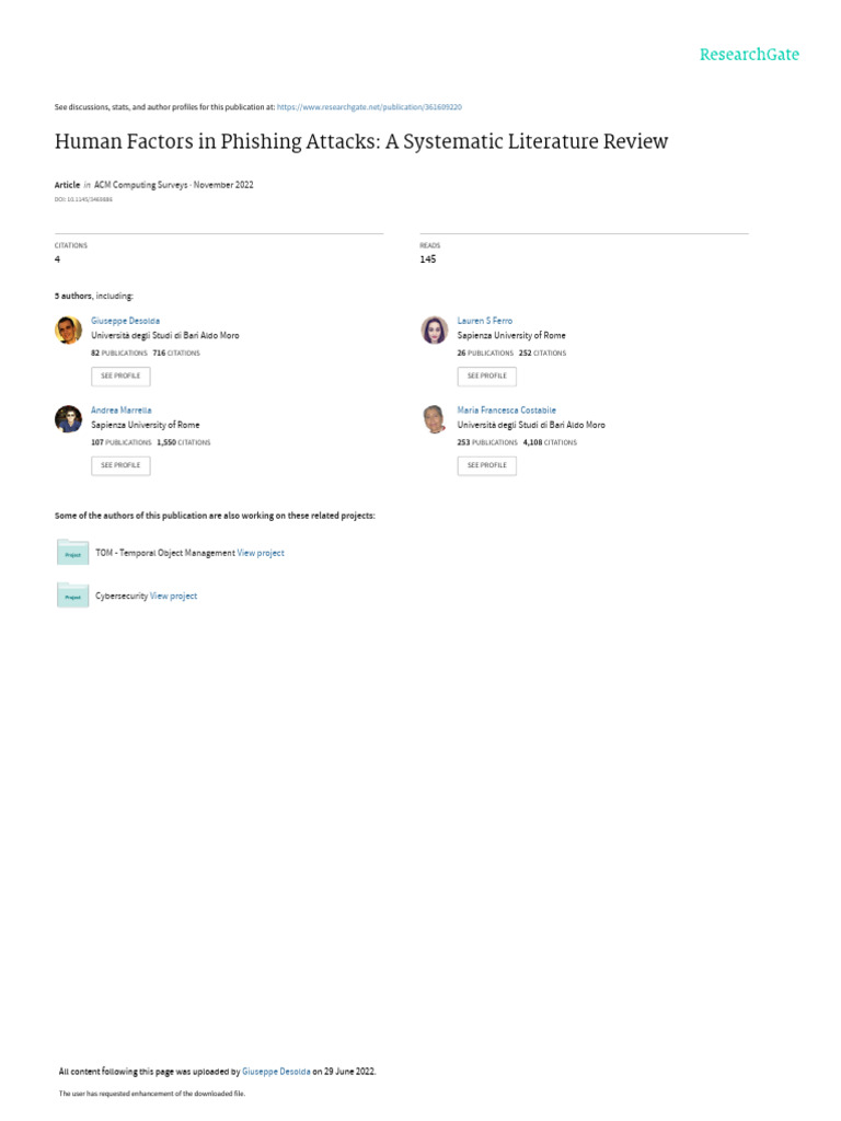 Human Factors in Phishing Attacks A Systematic Literature Review | PDF ...